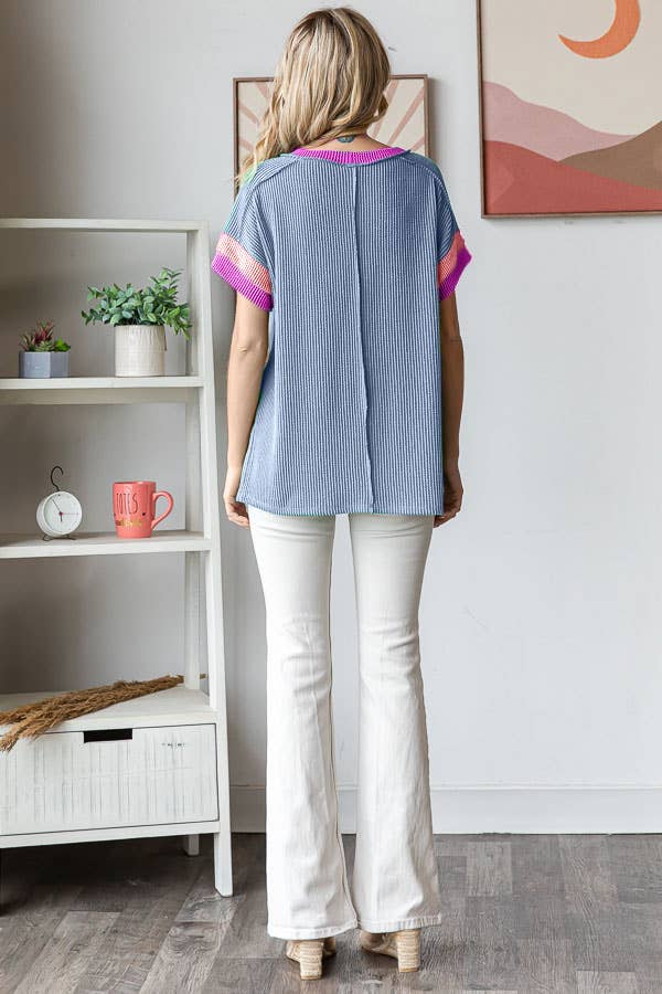 Bright Side Ribbed Colorblock Top – Plus Tops