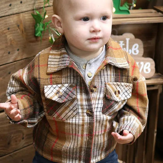 Unisex/ Brown Plaid Button Up Shirt shirt