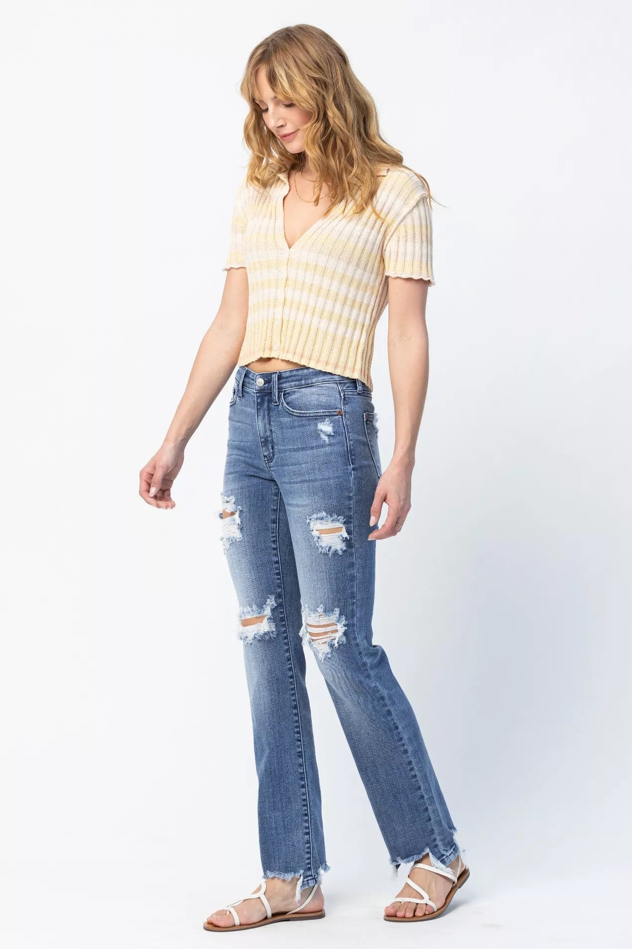 Judy Blue Full Size Mid Rise Destroy Straight Jeans Plus Size Judy Blue