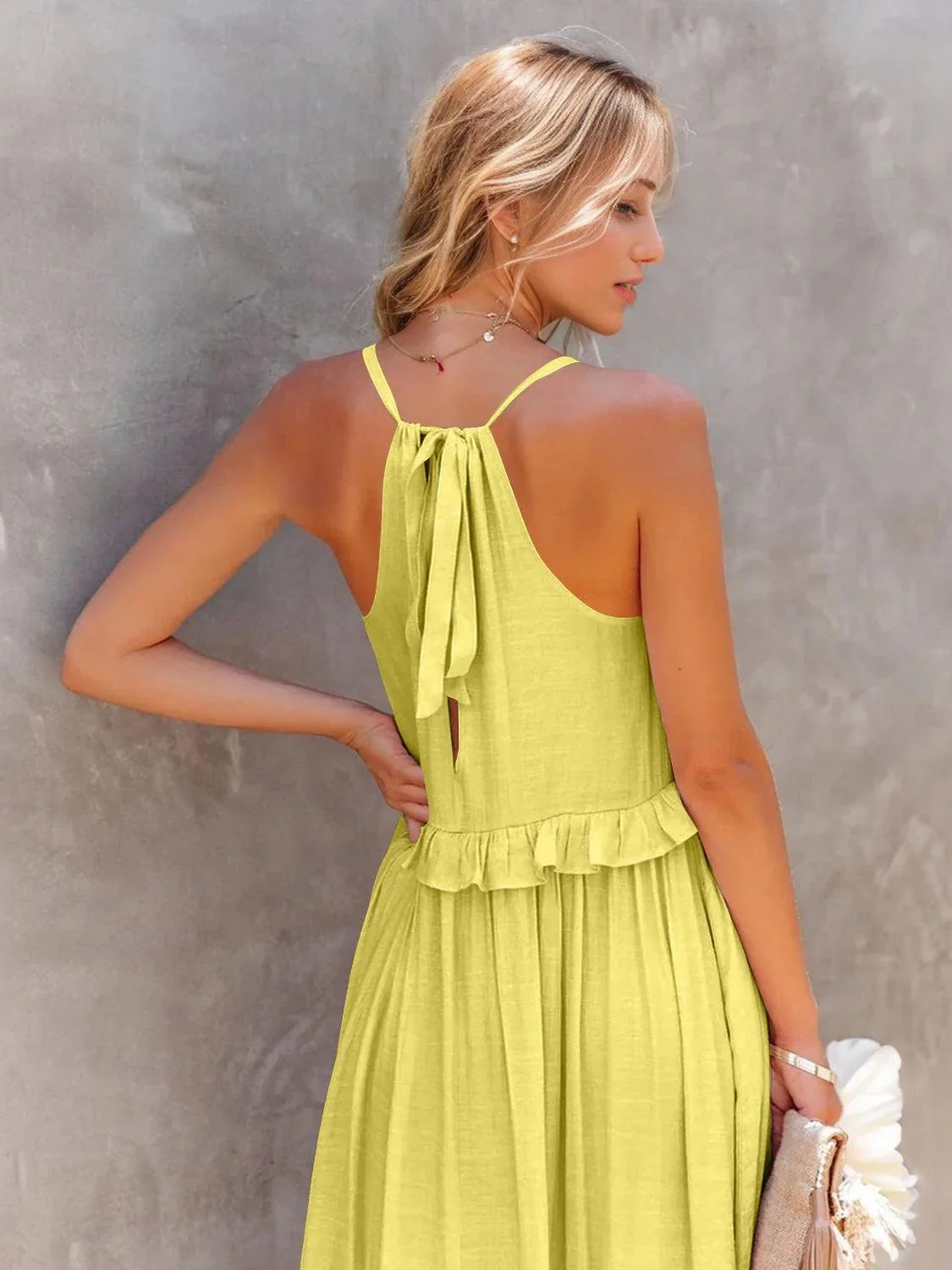 Ruffled Sleeveless Tiered Maxi Dress with Pockets Dress