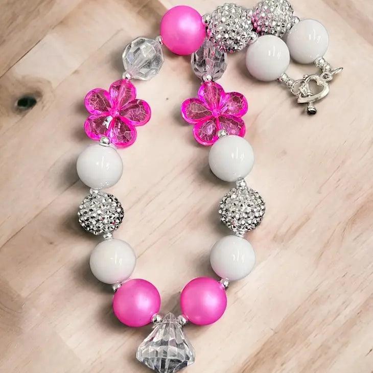 White,Silver & Flowers Bubble necklace