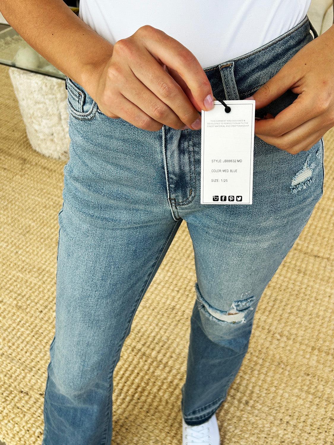 Judy Blue Full Size Mid Rise Destroyed Hem Distressed Jeans Judy Blue