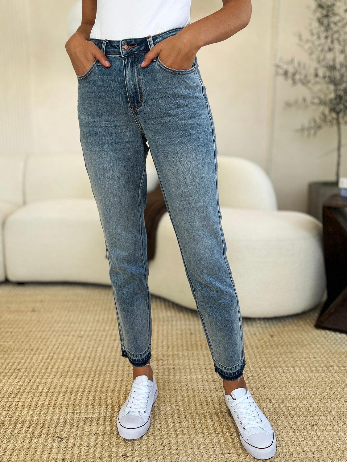 Judy Blue Full Size Mid Rise Rigid Magic Release Hem Jeans Judy Blue