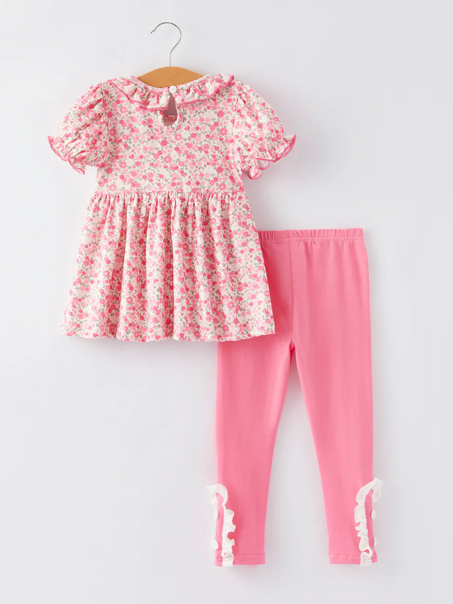 Football Smocking Bow Embroidered Girls Outfit Set Clothing Set