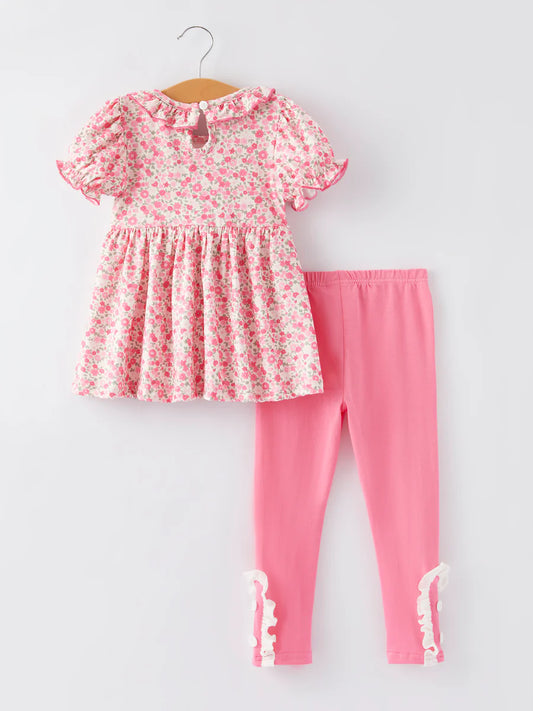 Football Smocking Bow Embroidered Girls Outfit Set Clothing Set