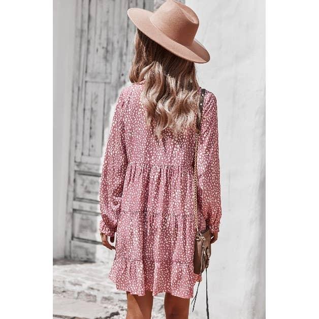 V Neck Polka Dot Long Sleeve Dress Dress