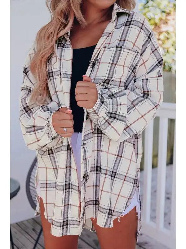 the Denalie Plaid Shacket Shacket White