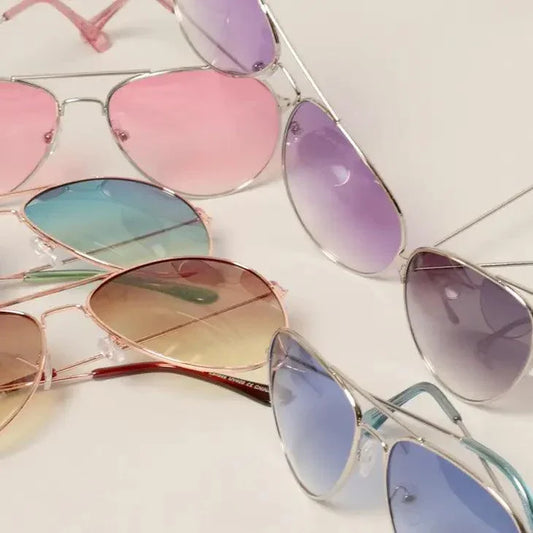 Tinted Lens Metal Frame Aviator Sunglasses (Assorted Colors) Glasses