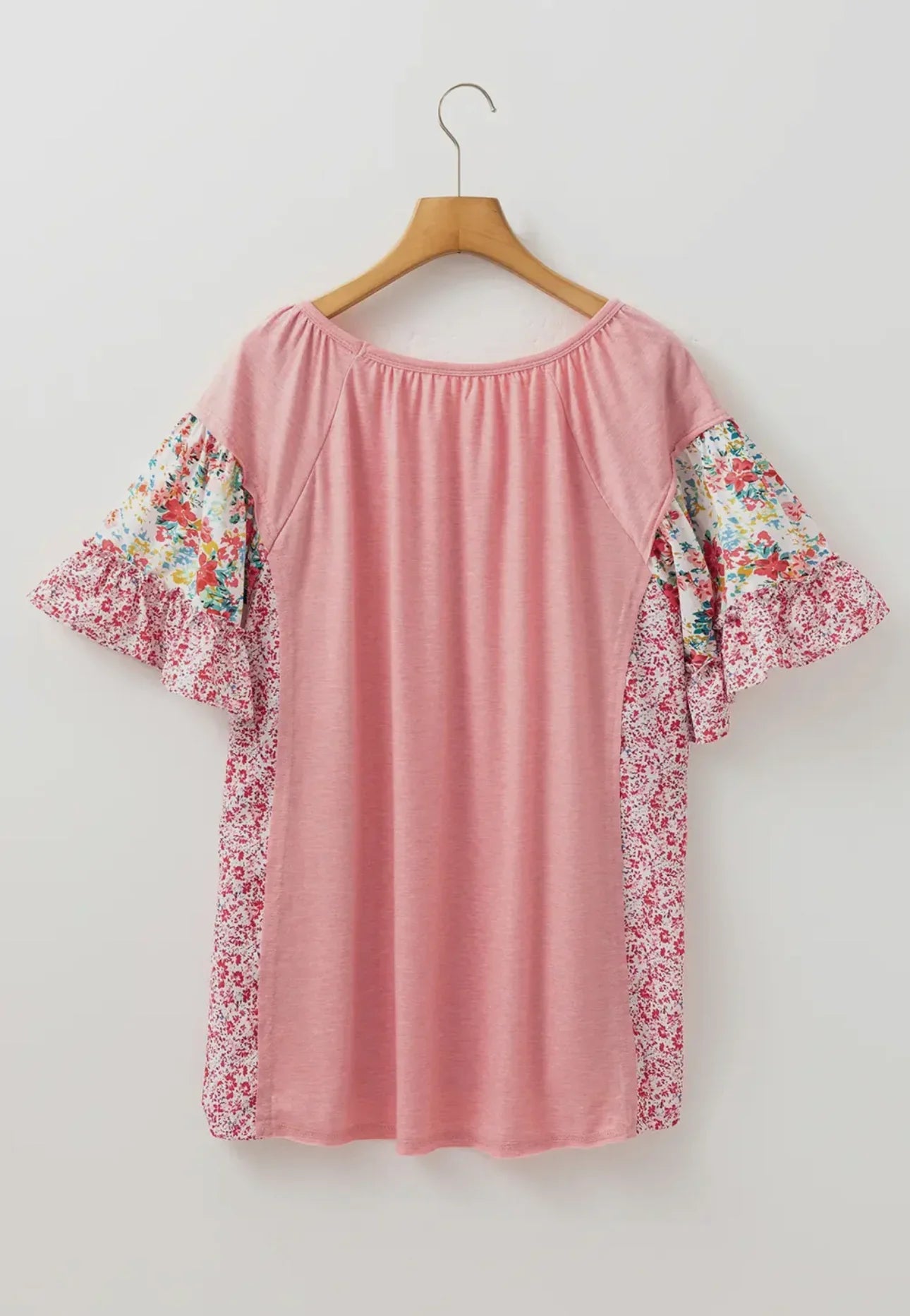 Plus Floral Patchwork Ruffled Short Sleeve Blouse