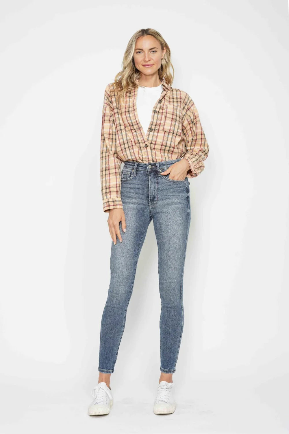 Judy Blue Full Size Tummy Control Contrast Wash Skinny Jeans Judy Blue