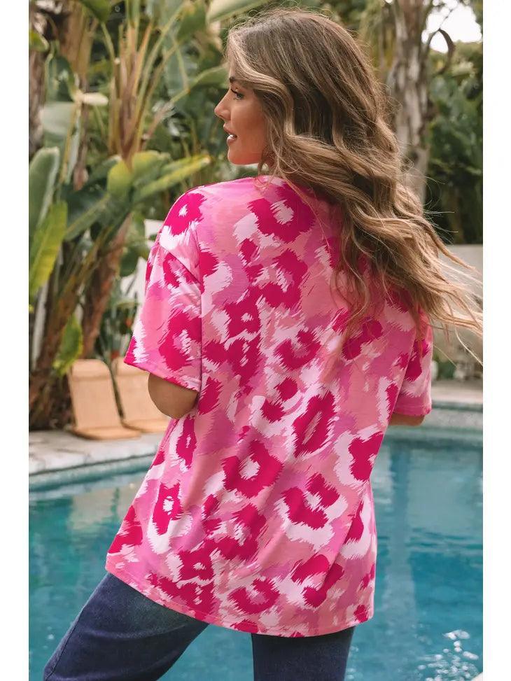 Leopard Print Half Sleeve Oversized T Shirt shirt