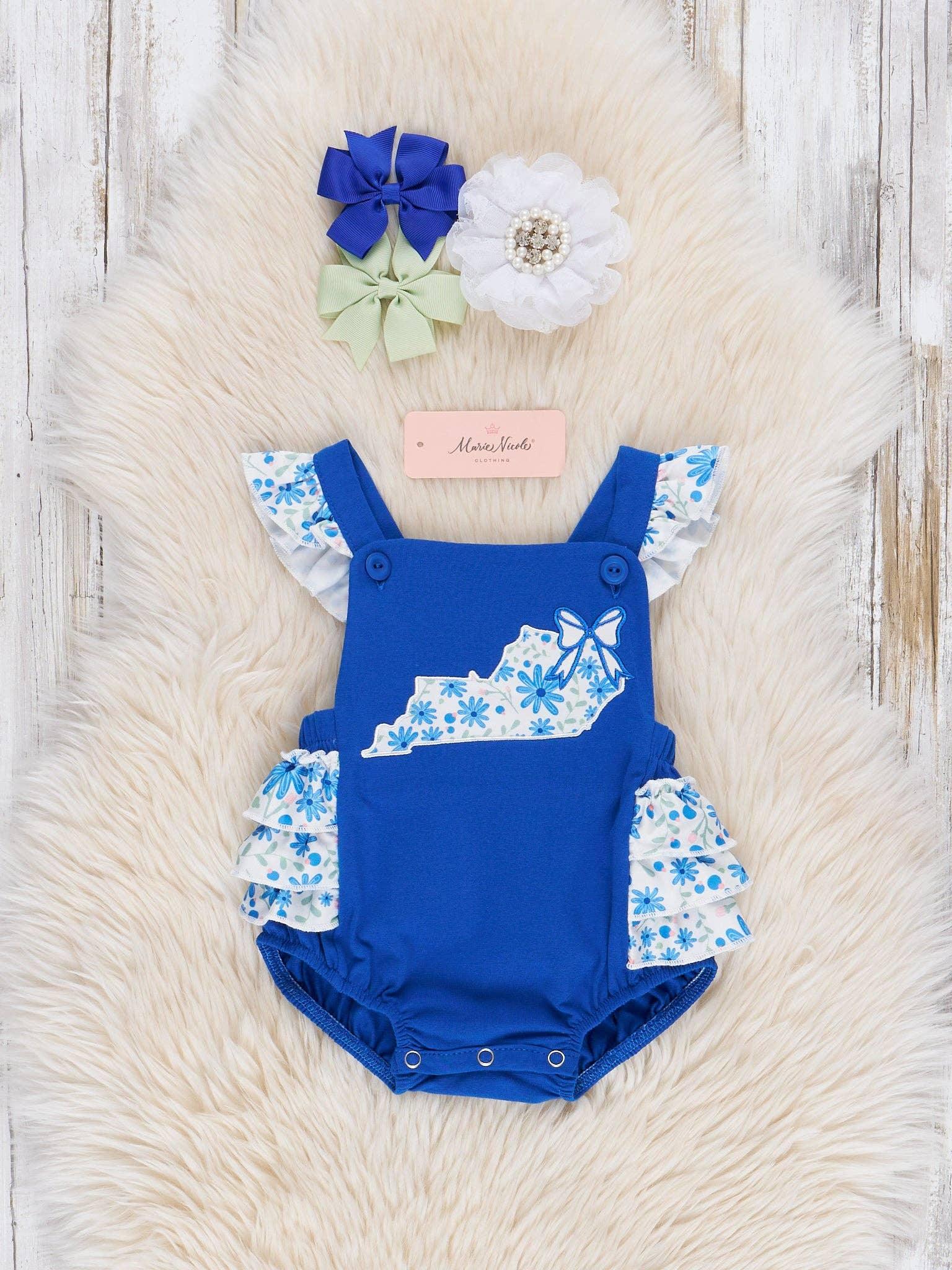 Kentucky Embroidered Floral Ruffle Bubble Clothing Set 0 3MOS
