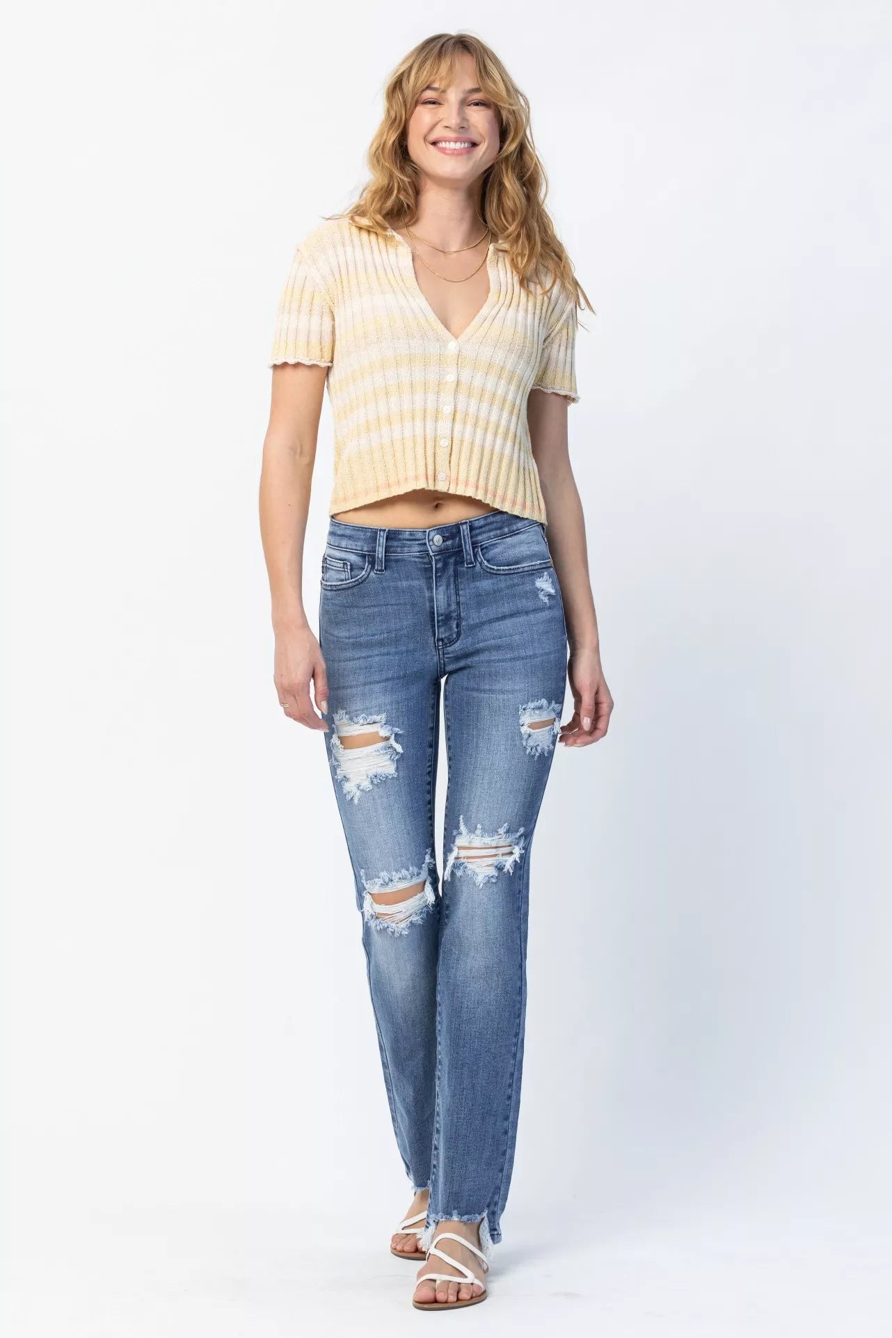 Judy Blue Full Size Mid Rise Destroy Straight Jeans Plus Size Judy Blue