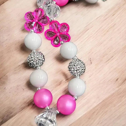 White,Silver & Flowers Bubble necklace