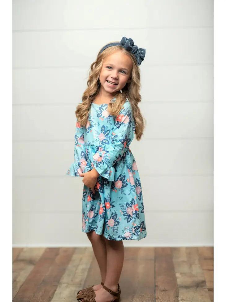 Kids Claire Pink & Teal Floral Twirl Dress Dress