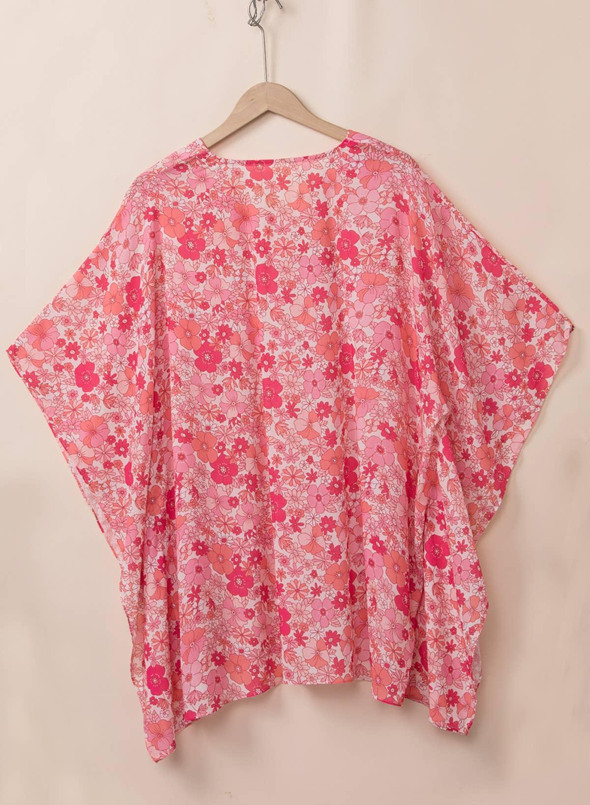 Boho Floral V Neck Kimono Style Blouse Shirt