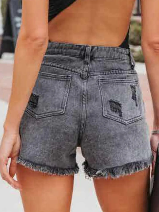 Distressed Fringe Denim Shorts with Pockets shorts