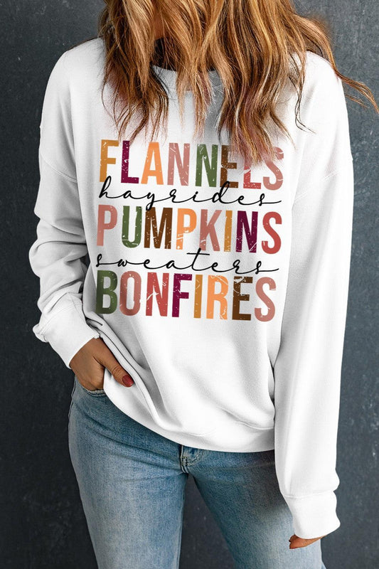 Letter Graphic Round Neck Long Sleeve Sweatshirt Sweatshirt