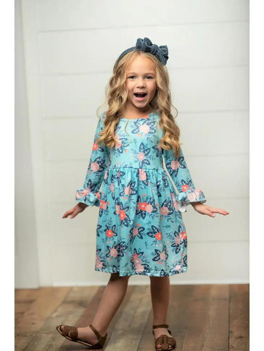 Kids Claire Pink & Teal Floral Twirl Dress Dress