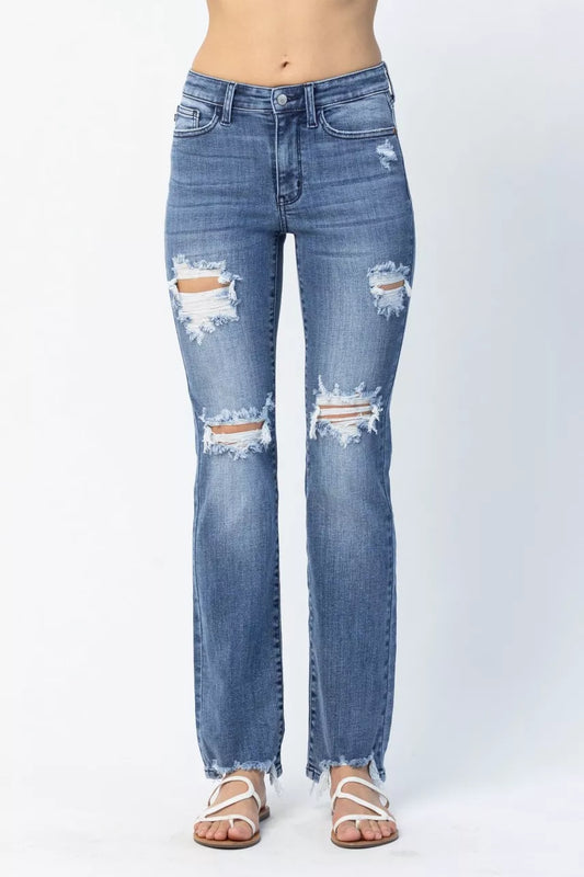 Judy Blue Full Size Mid Rise Destroy Straight Jeans Plus Size Judy Blue MD