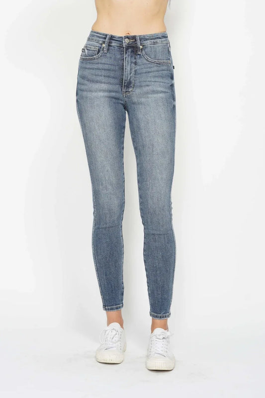 Judy Blue Full Size Tummy Control Contrast Wash Skinny Jeans Judy Blue Medium