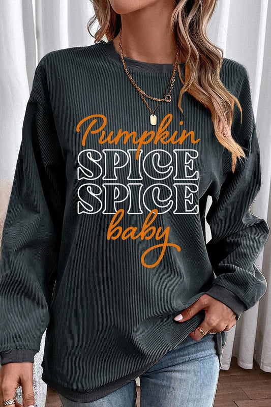 Letter Graphic Round Neck Long Sleeve Sweatshirt Sweatshirt Dark Gray