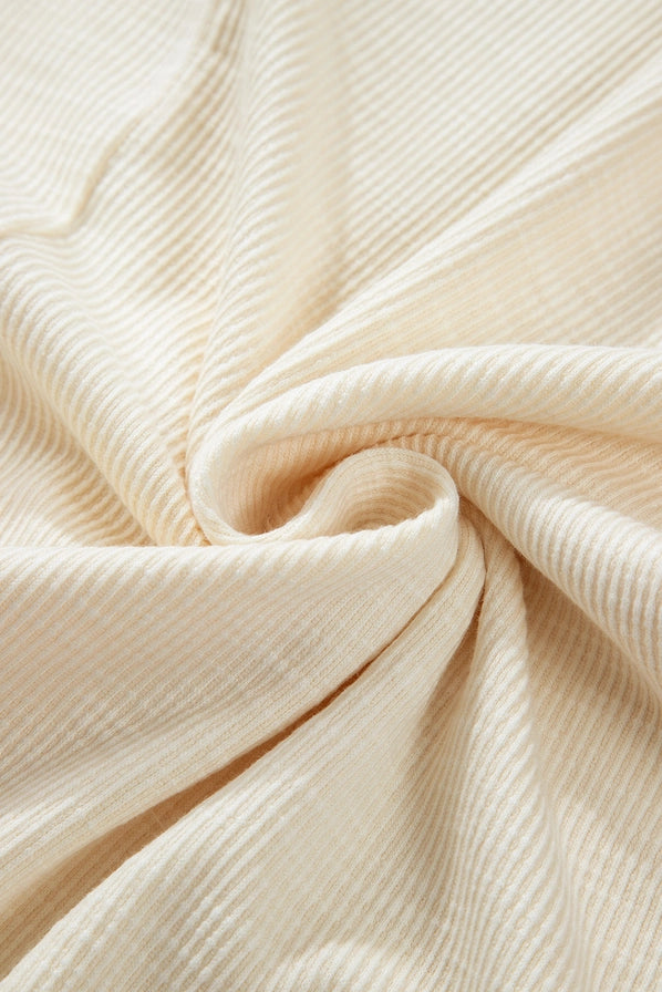 Apricot Plus Size Floral Patchwork Ribbed Puff Sleeve Top Tops