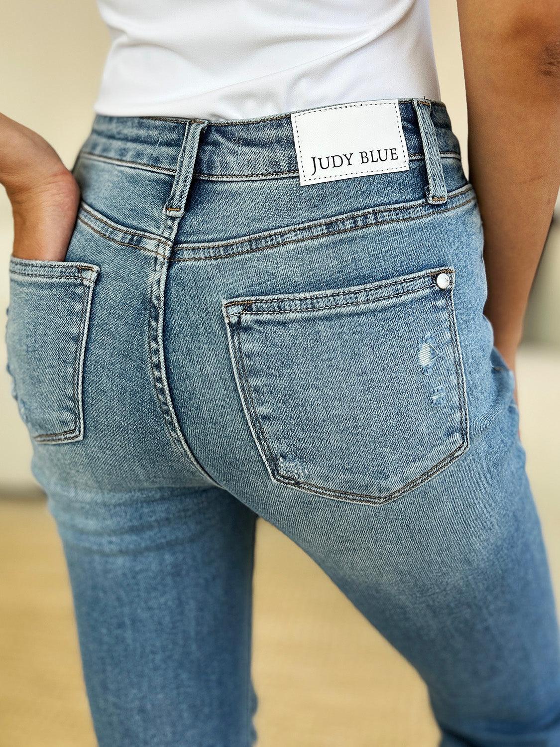 Judy Blue Full Size Mid Rise Destroyed Hem Distressed Jeans Judy Blue