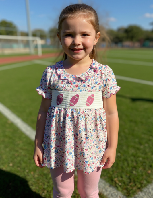 Football Smocking Embroidered Girls Outfit Set Clothing Set