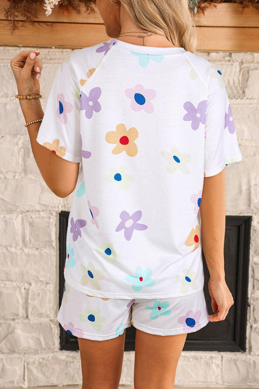 Flower Short Sleeve Top and Shorts Two Piece Set Clothing Set
