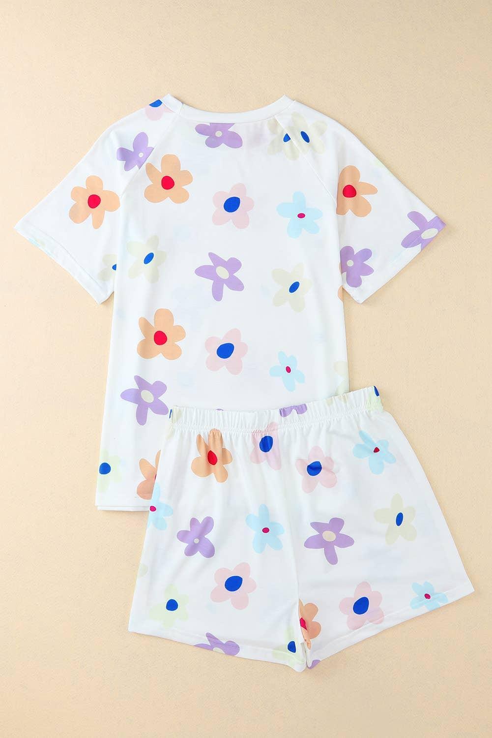 Flower Short Sleeve Top and Shorts Two Piece Set Clothing Set