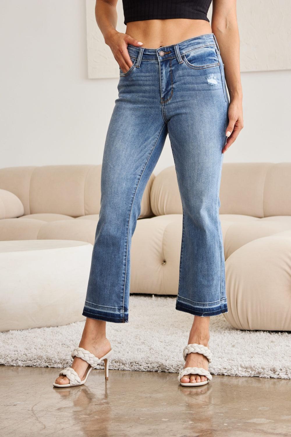 Judy Blue Full Size Release Hem Cropped Bootcut Jeans Judy Blue