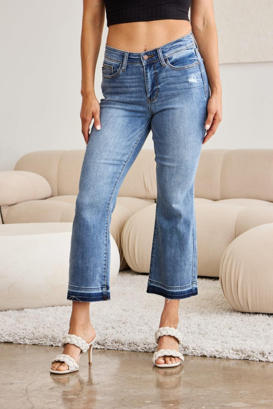 Judy Blue Full Size Release Hem Cropped Bootcut Jeans Judy Blue Medium