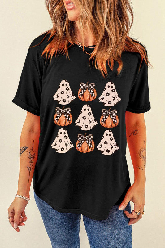 Halloween Graphic Round Neck Short Sleeve T-Shirt Graphic T-Shirts Black