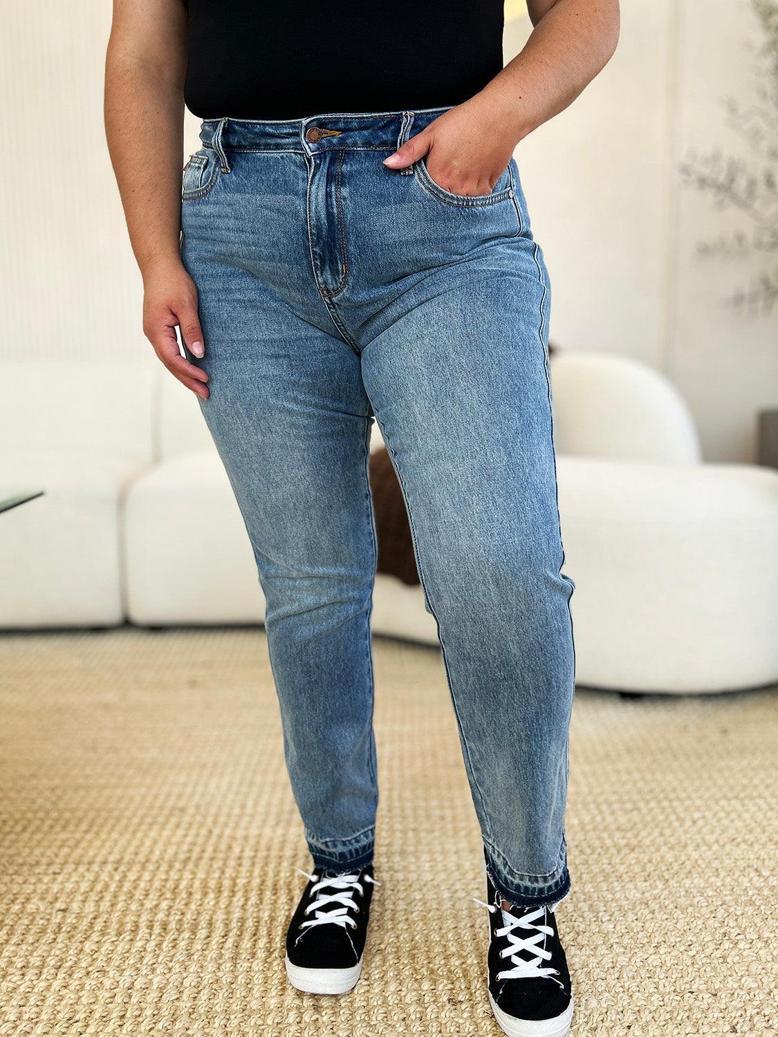 Judy Blue Full Size Mid Rise Rigid Magic Release Hem Jeans Judy Blue