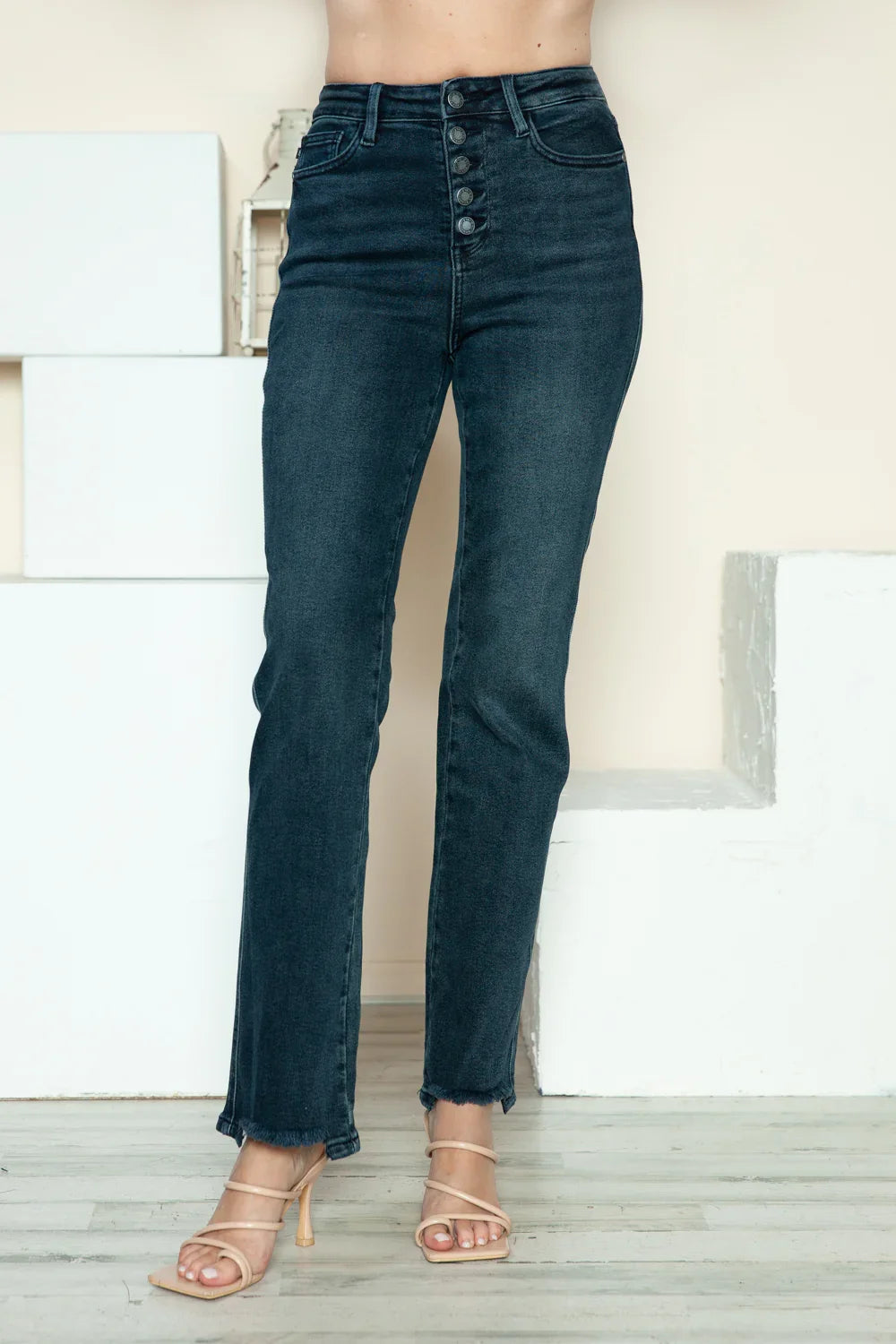 Judy Blue Full Size Button Fly Hem Destroy Straight Jeans Judy Blue