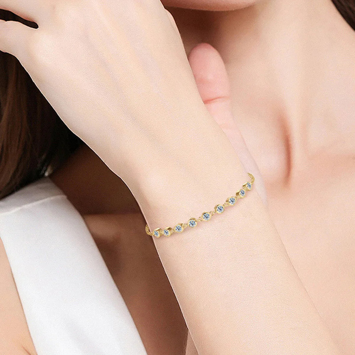 Inlaid Moissanite 925 Sterling Silver Bracelet Bracelet Gold One Size