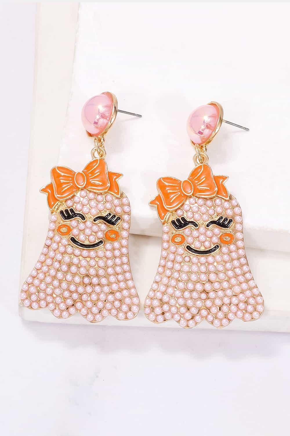 Smiling Ghost Shape Synthetic Pearl Earrings Earrings