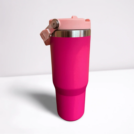 30OZ STAINLESS STEEL FLIP STRAW TUMBLER - HOT PINK tumbler
