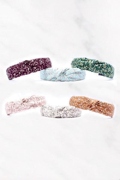 FLOWER PATTERNED KNOTTED HEADBAND, 5.25 INCH DK Green