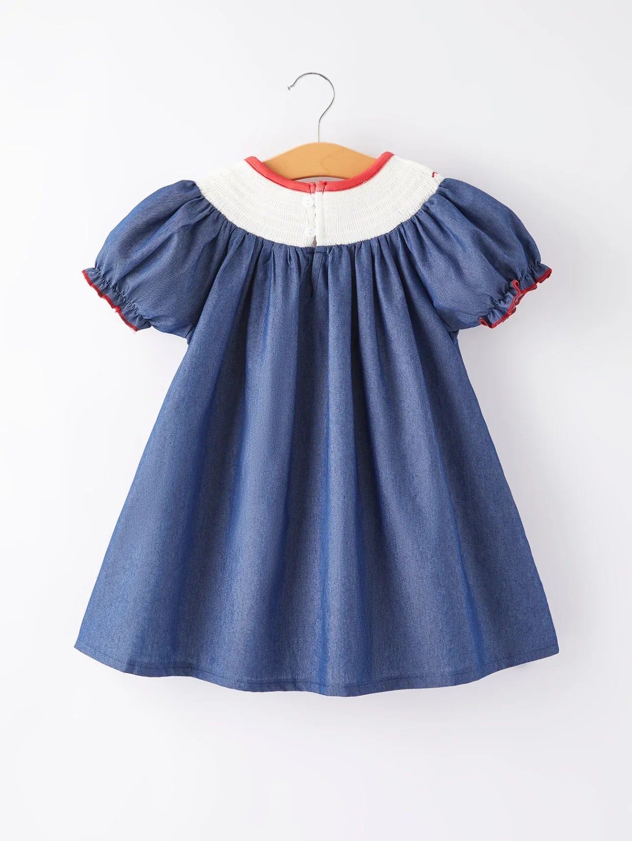 Girls Farm Smocking Embroidered Blue Dress