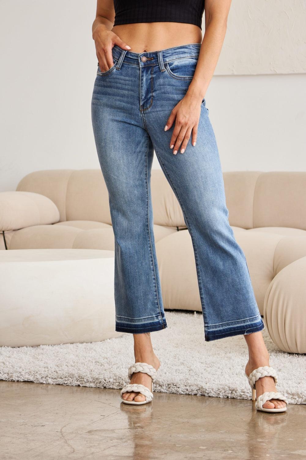 Judy Blue Full Size Release Hem Cropped Bootcut Jeans Judy Blue