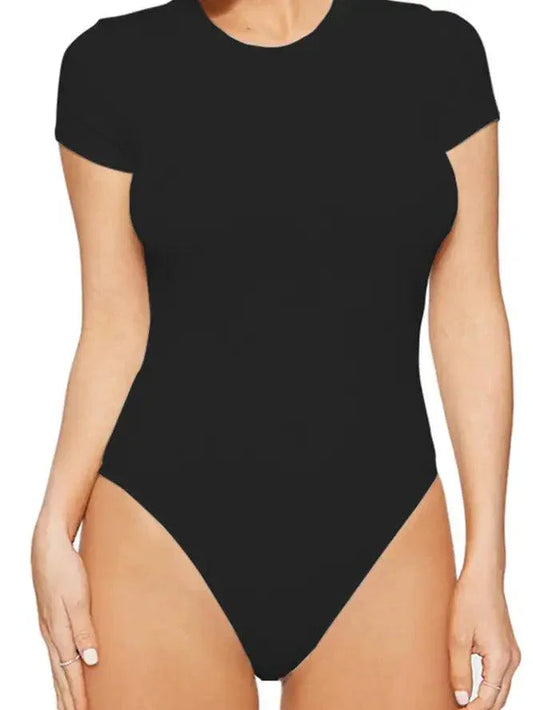 Plain Short Sleeves Slim Bodysuit Bodysuit
