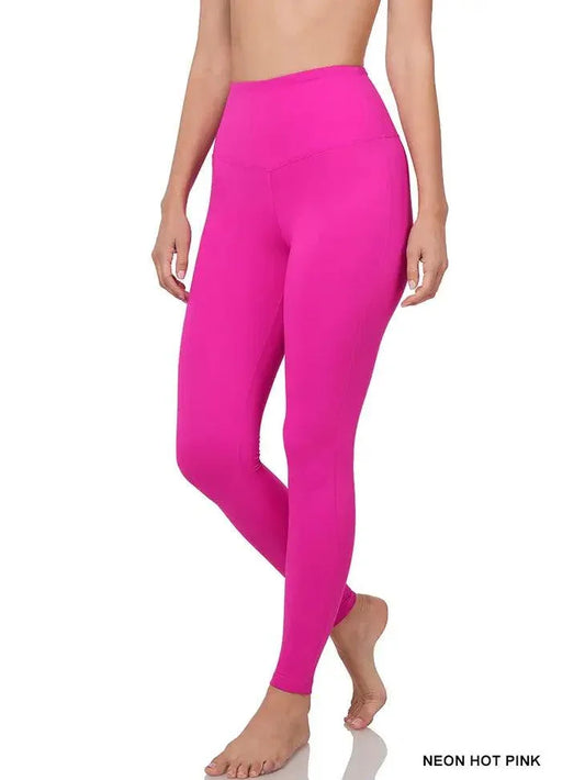 Premium Microfiber Wide Waistband Leggings pants Neon Hot Pink