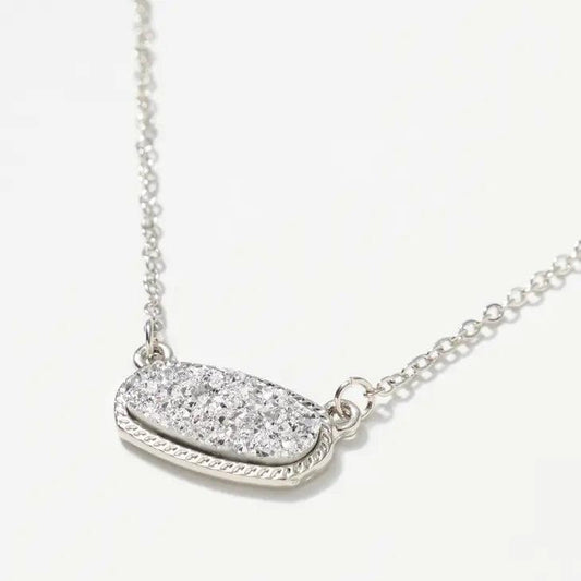 Oval Druzy Stone Charm Short Necklace