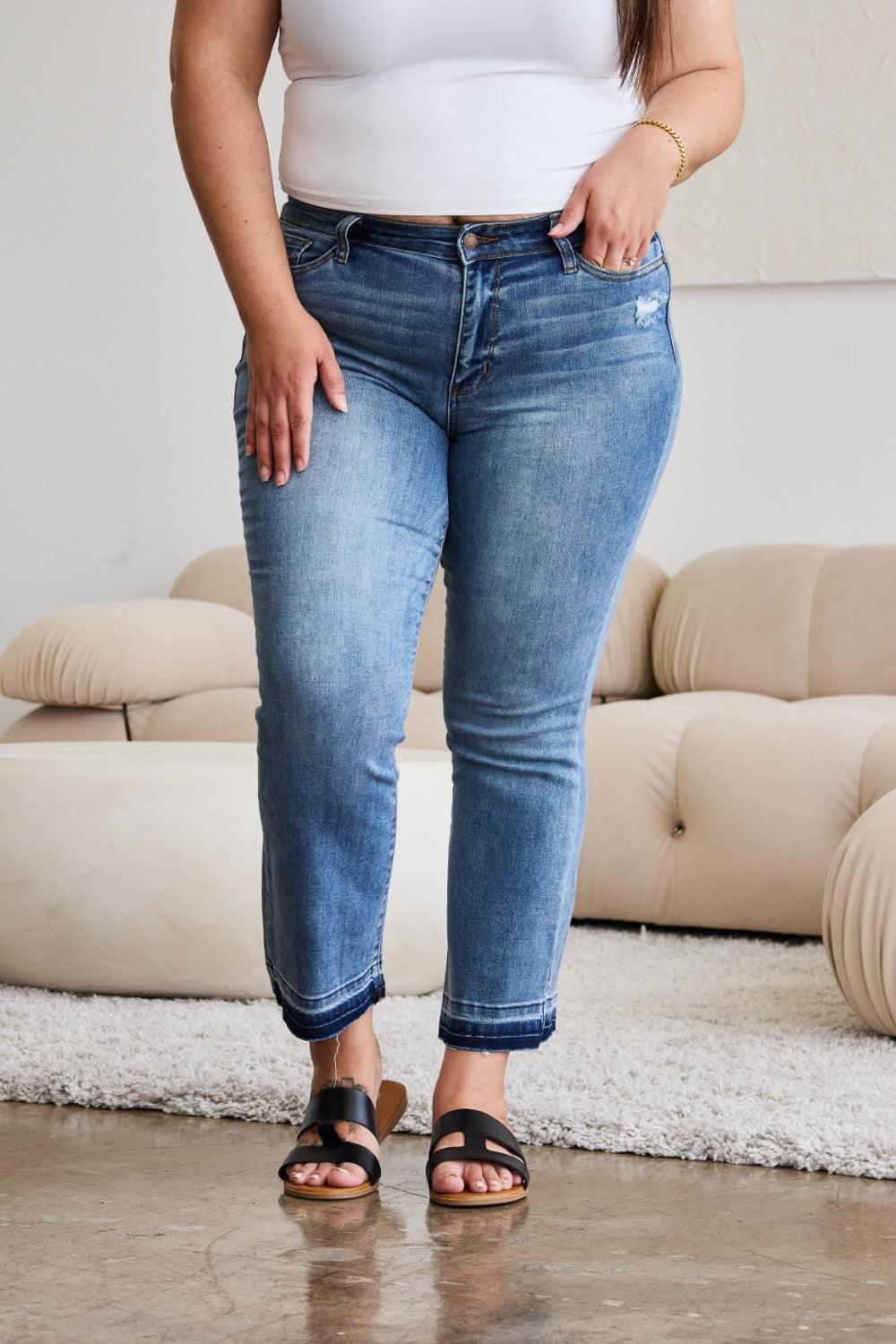 Judy Blue Full Size Release Hem Cropped Bootcut Jeans Judy Blue