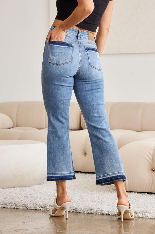 Judy Blue Full Size Release Hem Cropped Bootcut Jeans Judy Blue