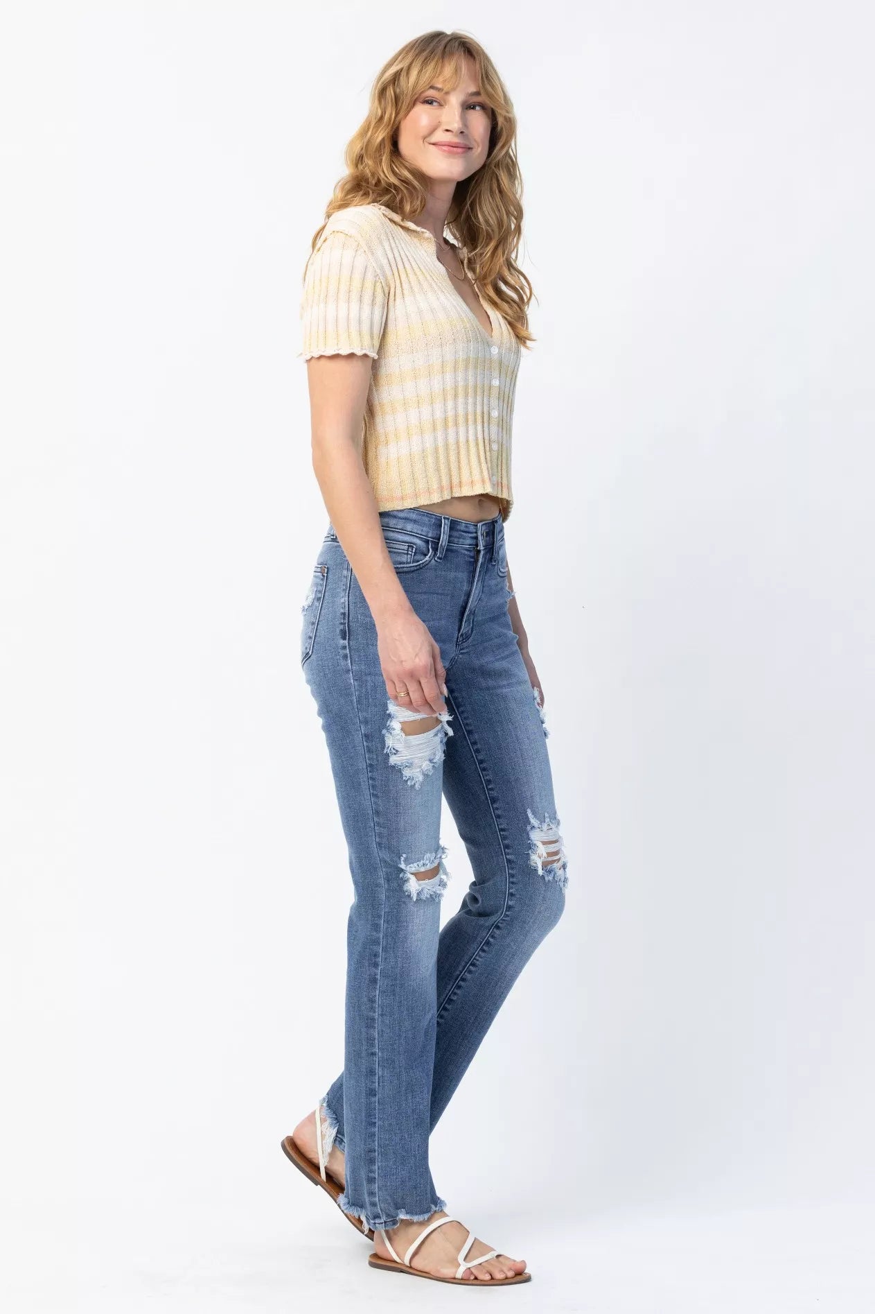 Judy Blue Full Size Mid Rise Destroy Straight Jeans Plus Size Judy Blue
