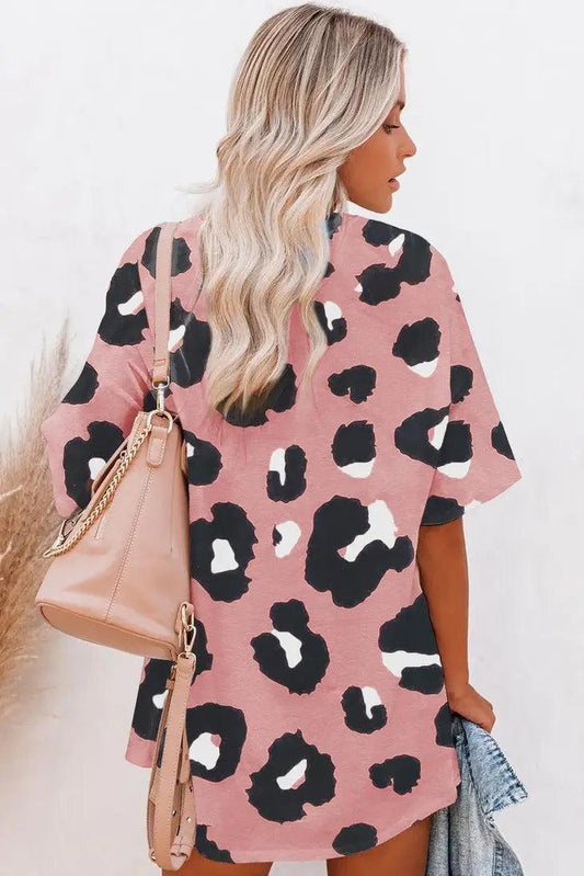 Pink Boyfriend Leopard Print Loose T Shirt shirt
