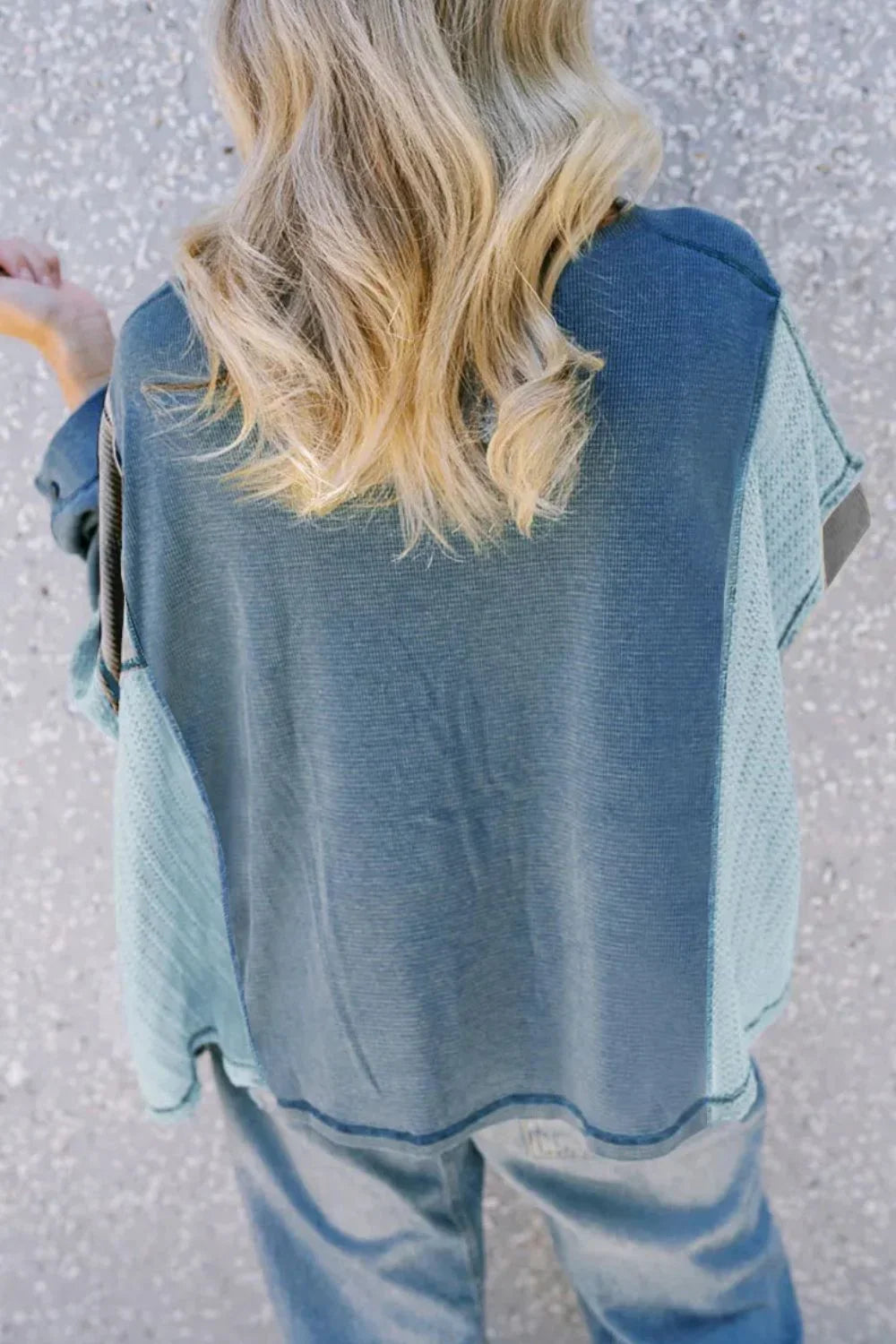 Patchwork Color Block Round Neck Long Sleeve Top Shirt